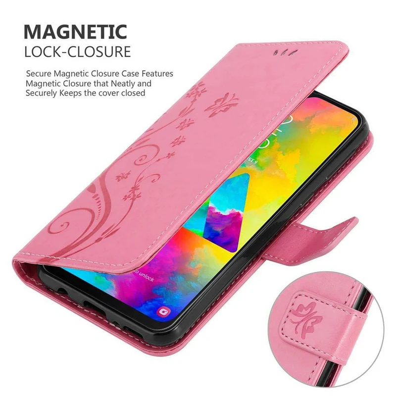 Cadorabo Hülle kompatibel mit Samsung Galaxy M20 Schutzhülle im Blumen Design mit Magnetverschluss, Standfunktion und Kartenfächern