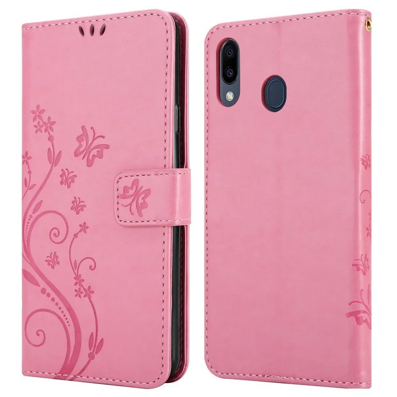 Cadorabo Hülle kompatibel mit Samsung Galaxy M20 Schutzhülle im Blumen Design mit Magnetverschluss, Standfunktion und Kartenfächern