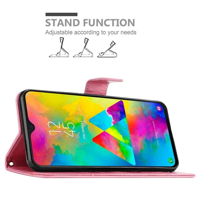 Cadorabo Hülle kompatibel mit Samsung Galaxy M20 Schutzhülle im Blumen Design mit Magnetverschluss, Standfunktion und Kartenfächern