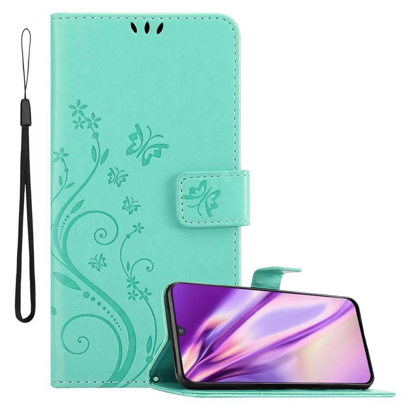 Cadorabo Hülle kompatibel mit Samsung Galaxy M30 / A40s Schutzhülle im Blumen Design mit Magnetverschluss, Standfunktion und Kartenfächern