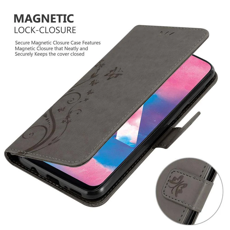 Cadorabo Hülle kompatibel mit Samsung Galaxy M30 / A40s Schutzhülle im Blumen Design mit Magnetverschluss, Standfunktion und Kartenfächern