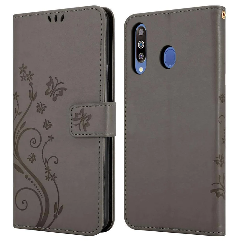 Cadorabo Hülle kompatibel mit Samsung Galaxy M30 / A40s Schutzhülle im Blumen Design mit Magnetverschluss, Standfunktion und Kartenfächern