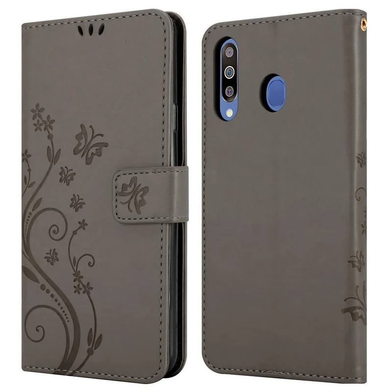 Cadorabo Hülle kompatibel mit Samsung Galaxy M30 / A40s Schutzhülle im Blumen Design mit Magnetverschluss, Standfunktion und Kartenfächern
