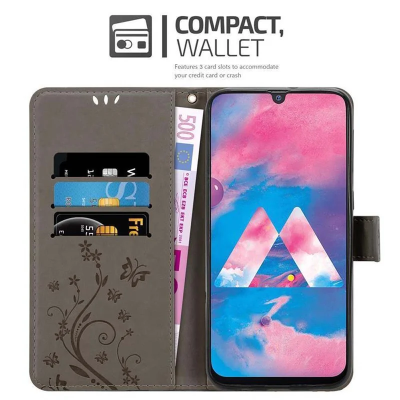 Cadorabo Hülle kompatibel mit Samsung Galaxy M30 / A40s Schutzhülle im Blumen Design mit Magnetverschluss, Standfunktion und Kartenfächern