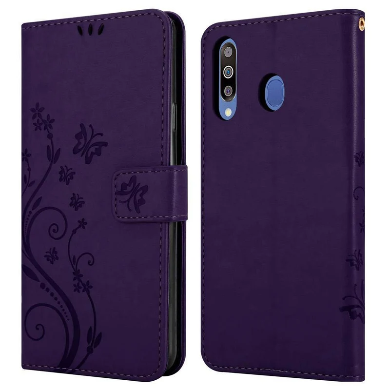 Cadorabo Hülle kompatibel mit Samsung Galaxy M30 / A40s Schutzhülle im Blumen Design mit Magnetverschluss, Standfunktion und Kartenfächern