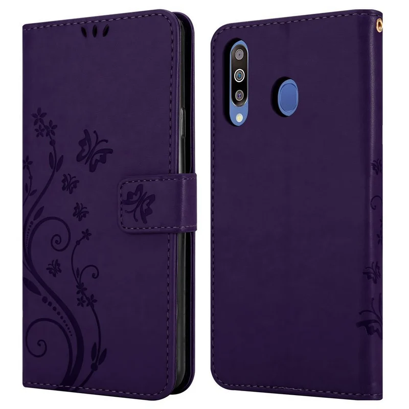 Cadorabo Hülle kompatibel mit Samsung Galaxy M30 / A40s Schutzhülle im Blumen Design mit Magnetverschluss, Standfunktion und Kartenfächern