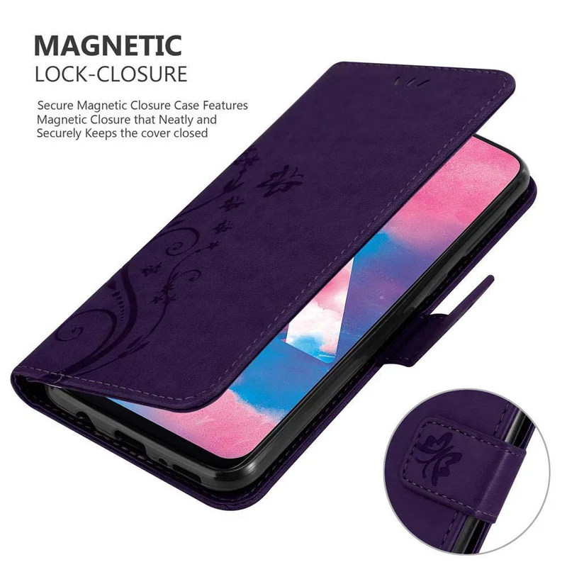 Cadorabo Hülle kompatibel mit Samsung Galaxy M30 / A40s Schutzhülle im Blumen Design mit Magnetverschluss, Standfunktion und Kartenfächern