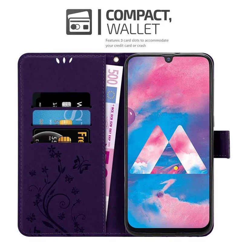 Cadorabo Hülle kompatibel mit Samsung Galaxy M30 / A40s Schutzhülle im Blumen Design mit Magnetverschluss, Standfunktion und Kartenfächern