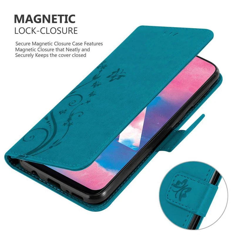 Cadorabo Hülle kompatibel mit Samsung Galaxy M30 / A40s Schutzhülle im Blumen Design mit Magnetverschluss, Standfunktion und Kartenfächern