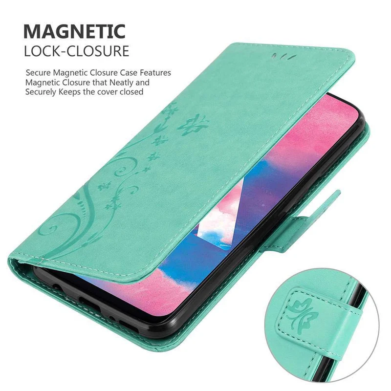 Cadorabo Hülle kompatibel mit Samsung Galaxy M30 / A40s Schutzhülle im Blumen Design mit Magnetverschluss, Standfunktion und Kartenfächern