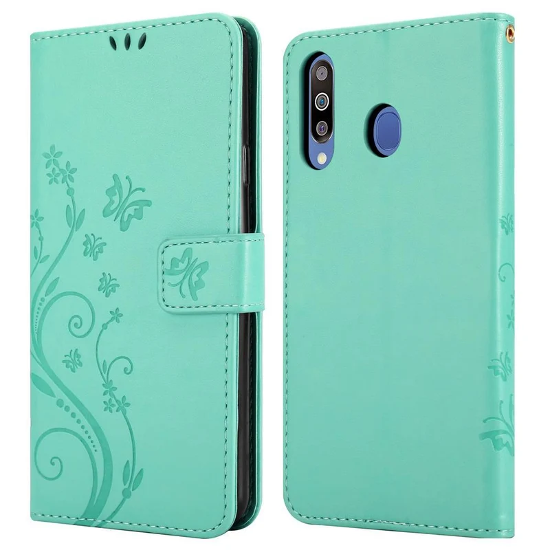 Cadorabo Hülle kompatibel mit Samsung Galaxy M30 / A40s Schutzhülle im Blumen Design mit Magnetverschluss, Standfunktion und Kartenfächern
