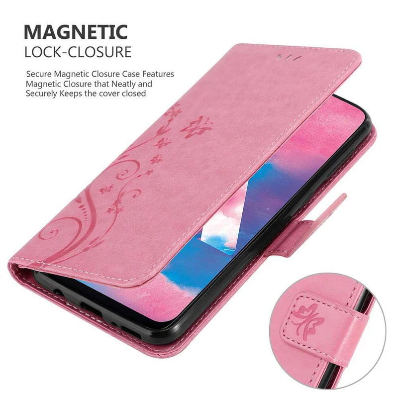 Cadorabo Hülle kompatibel mit Samsung Galaxy M30 / A40s Schutzhülle im Blumen Design mit Magnetverschluss, Standfunktion und Kartenfächern