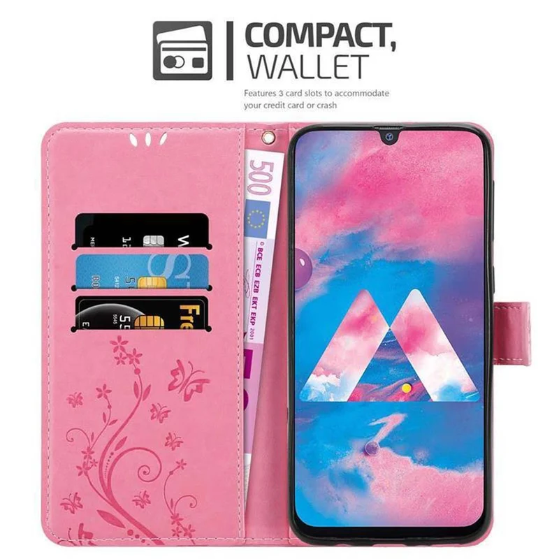 Cadorabo Hülle kompatibel mit Samsung Galaxy M30 / A40s Schutzhülle im Blumen Design mit Magnetverschluss, Standfunktion und Kartenfächern