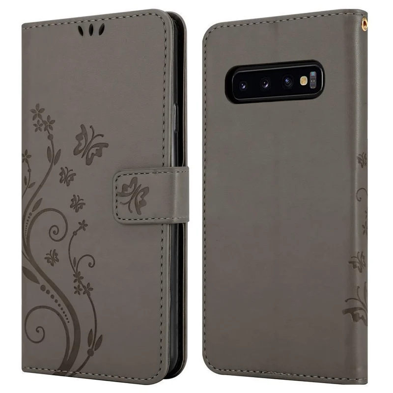 Cadorabo Hülle kompatibel mit Samsung Galaxy S10 PLUS Schutzhülle im Blumen Design mit Magnetverschluss, Standfunktion und Kartenfächern