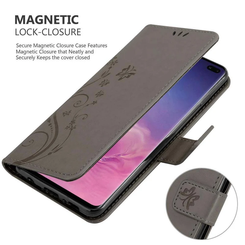 Cadorabo Hülle kompatibel mit Samsung Galaxy S10 PLUS Schutzhülle im Blumen Design mit Magnetverschluss, Standfunktion und Kartenfächern