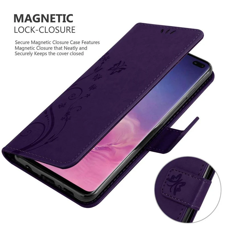 Cadorabo Hülle kompatibel mit Samsung Galaxy S10 PLUS Schutzhülle im Blumen Design mit Magnetverschluss, Standfunktion und Kartenfächern