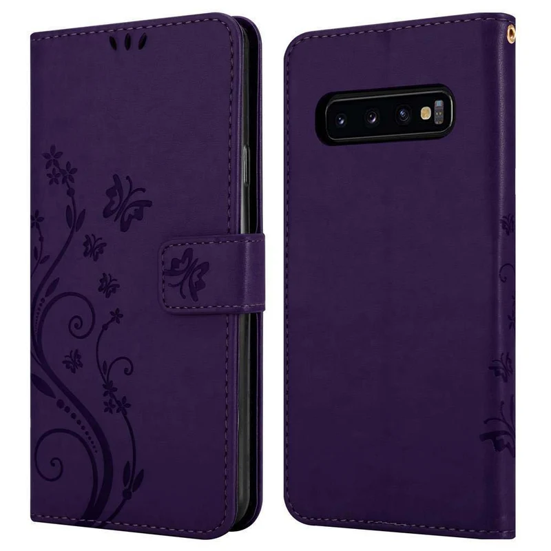 Cadorabo Hülle kompatibel mit Samsung Galaxy S10 PLUS Schutzhülle im Blumen Design mit Magnetverschluss, Standfunktion und Kartenfächern