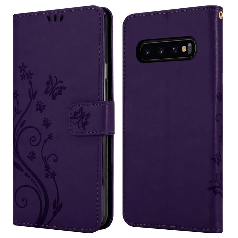 Cadorabo Hülle kompatibel mit Samsung Galaxy S10 PLUS Schutzhülle im Blumen Design mit Magnetverschluss, Standfunktion und Kartenfächern