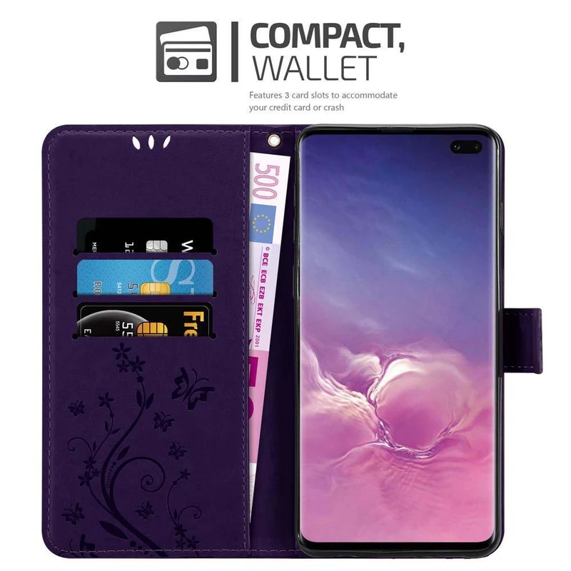 Cadorabo Hülle kompatibel mit Samsung Galaxy S10 PLUS Schutzhülle im Blumen Design mit Magnetverschluss, Standfunktion und Kartenfächern