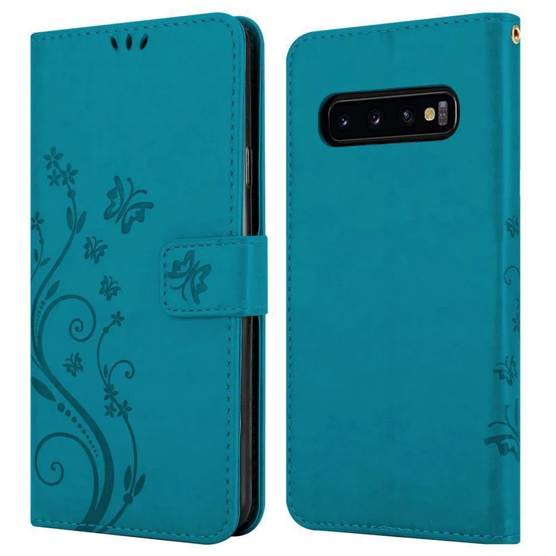 Cadorabo Hülle kompatibel mit Samsung Galaxy S10 PLUS Schutzhülle im Blumen Design mit Magnetverschluss, Standfunktion und Kartenfächern
