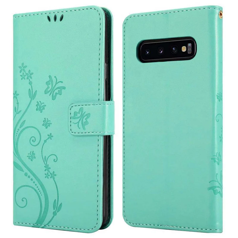 Cadorabo Hülle kompatibel mit Samsung Galaxy S10 PLUS Schutzhülle im Blumen Design mit Magnetverschluss, Standfunktion und Kartenfächern
