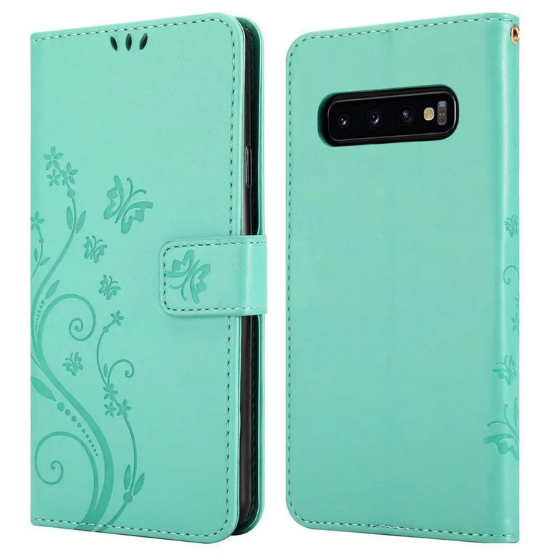Cadorabo Hülle kompatibel mit Samsung Galaxy S10 PLUS Schutzhülle im Blumen Design mit Magnetverschluss, Standfunktion und Kartenfächern
