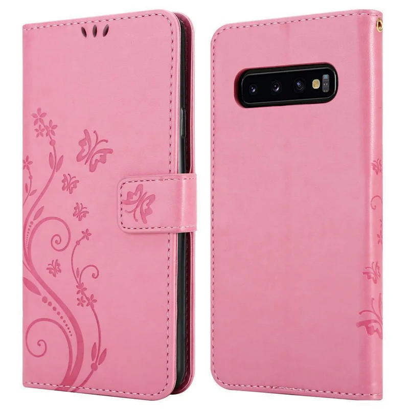 Cadorabo Hülle kompatibel mit Samsung Galaxy S10 PLUS Schutzhülle im Blumen Design mit Magnetverschluss, Standfunktion und Kartenfächern