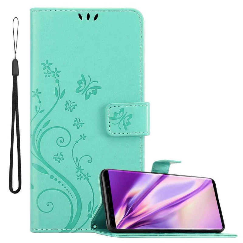 Cadorabo Hülle kompatibel mit Samsung Galaxy NOTE 9 Schutzhülle im Blumen Design mit Magnetverschluss, Standfunktion und Kartenfächern