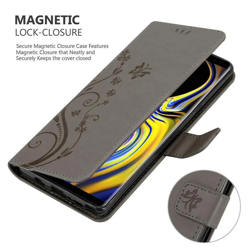 Cadorabo Hülle kompatibel mit Samsung Galaxy NOTE 9 Schutzhülle im Blumen Design mit Magnetverschluss, Standfunktion und Kartenfächern