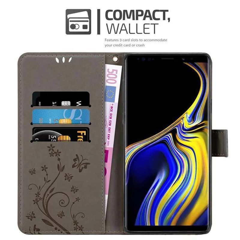 Cadorabo Hülle kompatibel mit Samsung Galaxy NOTE 9 Schutzhülle im Blumen Design mit Magnetverschluss, Standfunktion und Kartenfächern