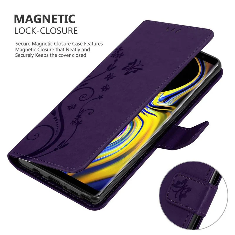 Cadorabo Hülle kompatibel mit Samsung Galaxy NOTE 9 Schutzhülle im Blumen Design mit Magnetverschluss, Standfunktion und Kartenfächern