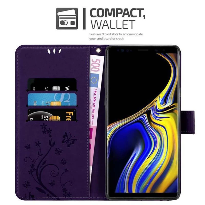 Cadorabo Hülle kompatibel mit Samsung Galaxy NOTE 9 Schutzhülle im Blumen Design mit Magnetverschluss, Standfunktion und Kartenfächern