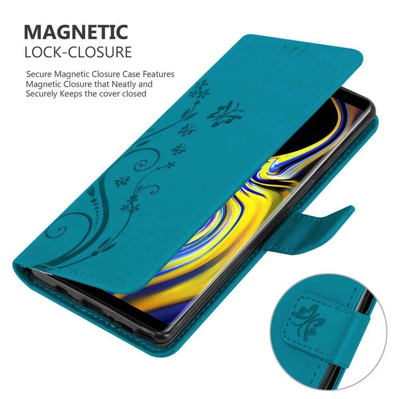 Cadorabo Hülle kompatibel mit Samsung Galaxy NOTE 9 Schutzhülle im Blumen Design mit Magnetverschluss, Standfunktion und Kartenfächern