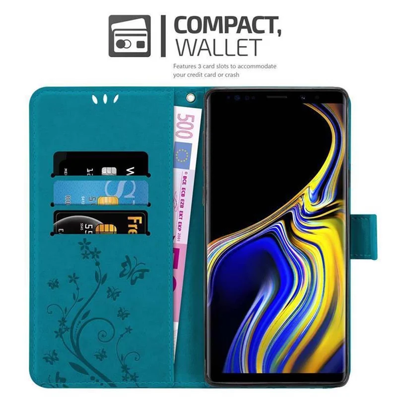 Cadorabo Hülle kompatibel mit Samsung Galaxy NOTE 9 Schutzhülle im Blumen Design mit Magnetverschluss, Standfunktion und Kartenfächern