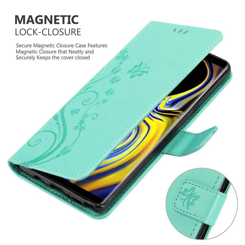 Cadorabo Hülle kompatibel mit Samsung Galaxy NOTE 9 Schutzhülle im Blumen Design mit Magnetverschluss, Standfunktion und Kartenfächern