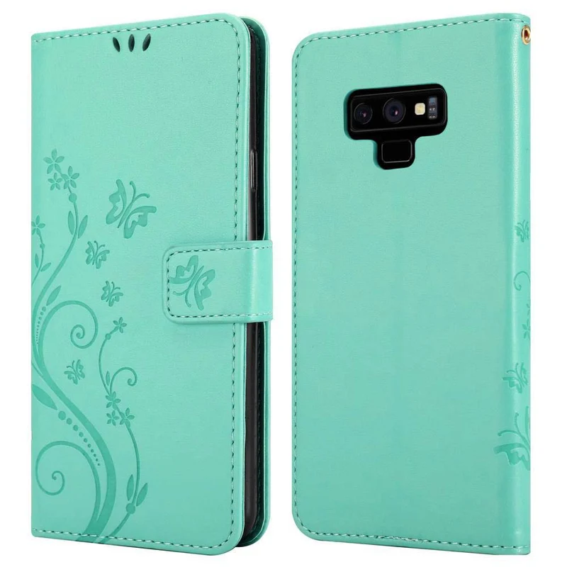 Cadorabo Hülle kompatibel mit Samsung Galaxy NOTE 9 Schutzhülle im Blumen Design mit Magnetverschluss, Standfunktion und Kartenfächern