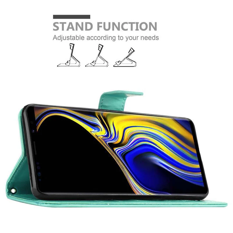Cadorabo Hülle kompatibel mit Samsung Galaxy NOTE 9 Schutzhülle im Blumen Design mit Magnetverschluss, Standfunktion und Kartenfächern