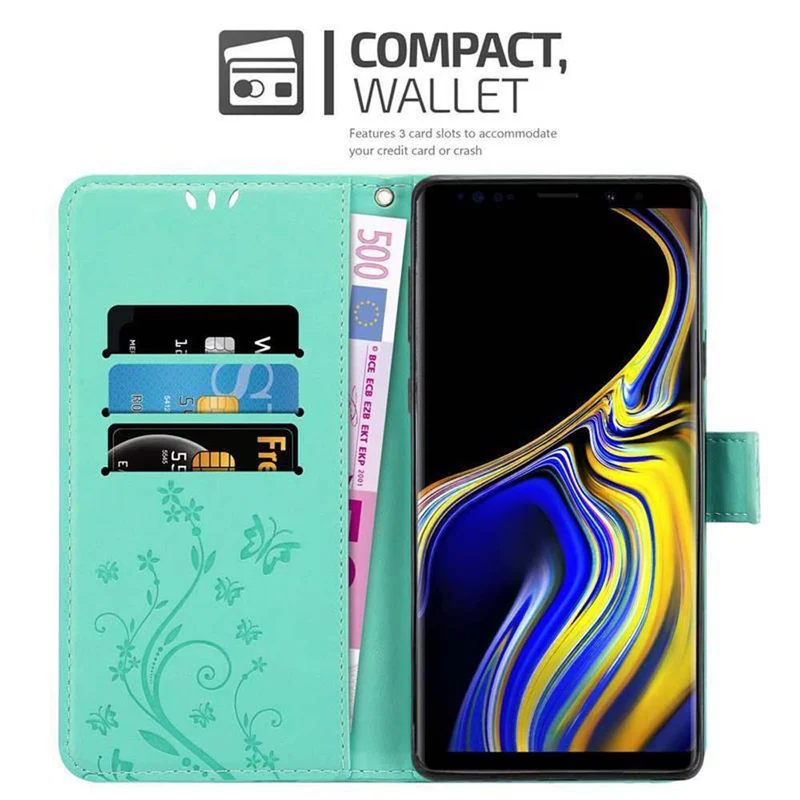 Cadorabo Hülle kompatibel mit Samsung Galaxy NOTE 9 Schutzhülle im Blumen Design mit Magnetverschluss, Standfunktion und Kartenfächern
