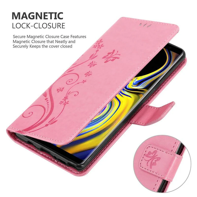 Cadorabo Hülle kompatibel mit Samsung Galaxy NOTE 9 Schutzhülle im Blumen Design mit Magnetverschluss, Standfunktion und Kartenfächern