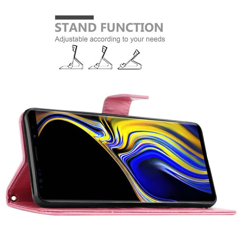 Cadorabo Hülle kompatibel mit Samsung Galaxy NOTE 9 Schutzhülle im Blumen Design mit Magnetverschluss, Standfunktion und Kartenfächern