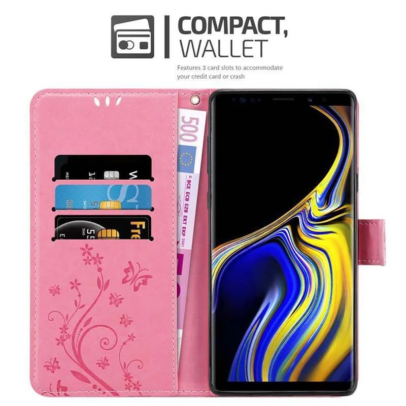 Cadorabo Hülle kompatibel mit Samsung Galaxy NOTE 9 Schutzhülle im Blumen Design mit Magnetverschluss, Standfunktion und Kartenfächern
