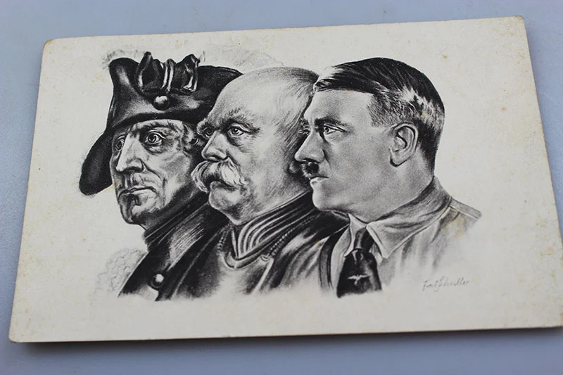 Postkarte Adolf Hitler, Friedrich der Große und Bismarck