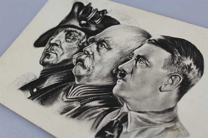 Postkarte Adolf Hitler, Friedrich der Große und Bismarck