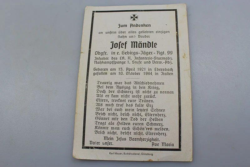 Sterbebilder Gebirgsjäger - Italien 10/44