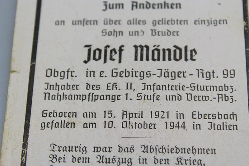 Sterbebilder Gebirgsjäger - Italien 10/44