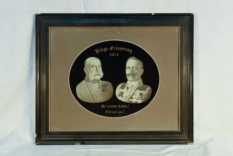 Bild in historischem Rahmen mit Franz Josef und Wilhelm II. - cm 58x48