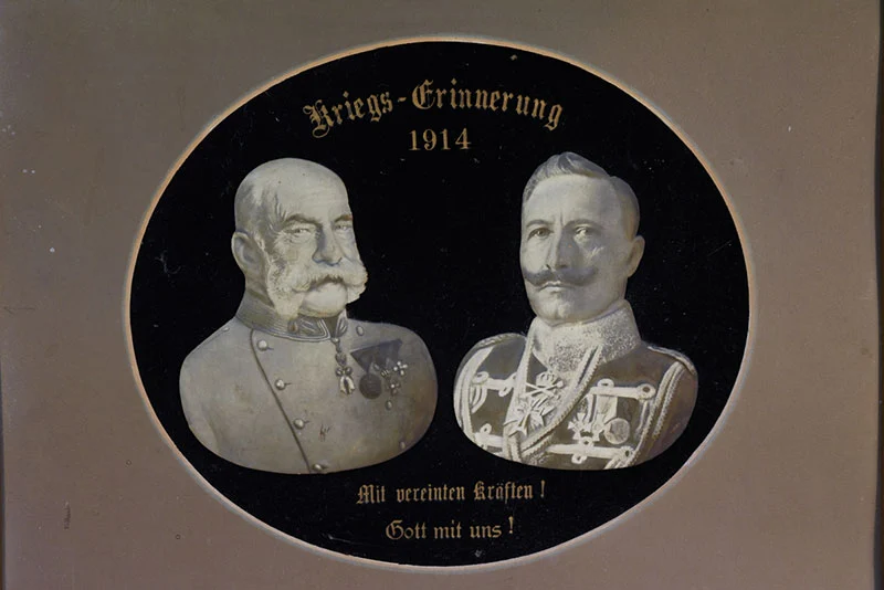 Bild in historischem Rahmen mit Franz Josef und Wilhelm II. - cm 58x48
