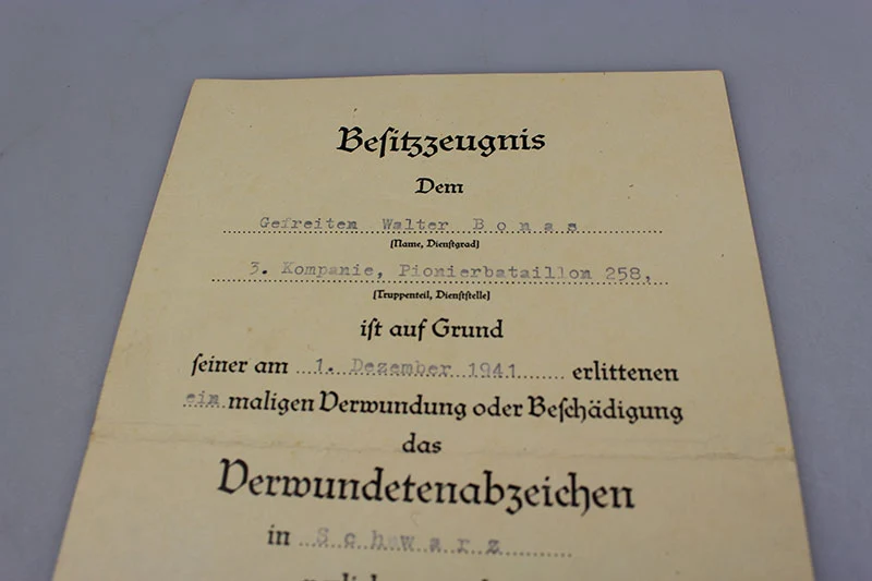 Verwundungsbescheinigung dritter Klasse