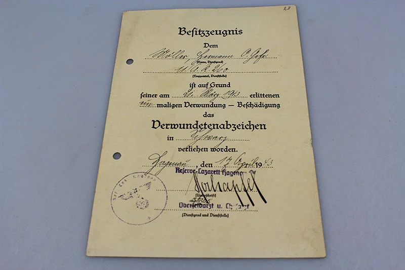 Verwundungsbescheinigung dritter Klasse