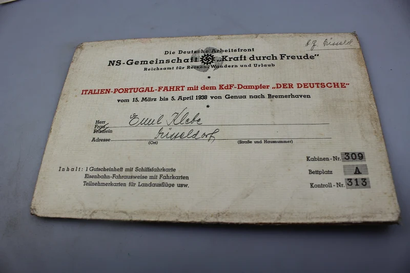 Unterlagen zur Kreuzfahrt "Kraft durch Freude" 1938